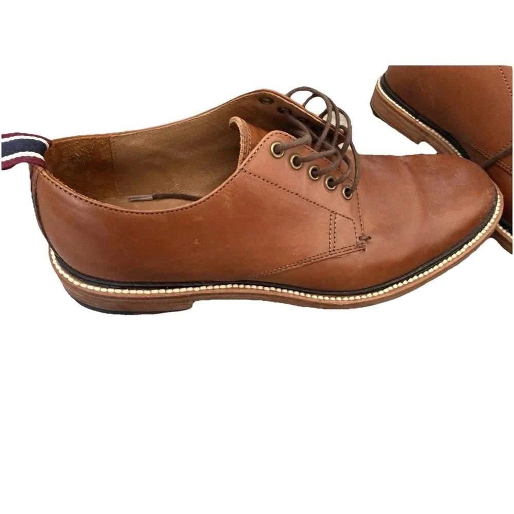 J Crew Oar Stripe Italian Shoes Leather Plain Toe Shoes Mens S 7.5